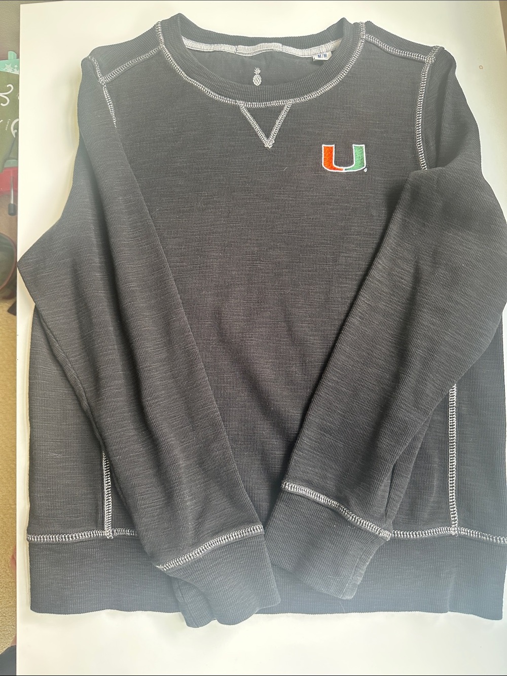 University of Miami Black Crewneck Sweatshirt with Orange & Green U Patch